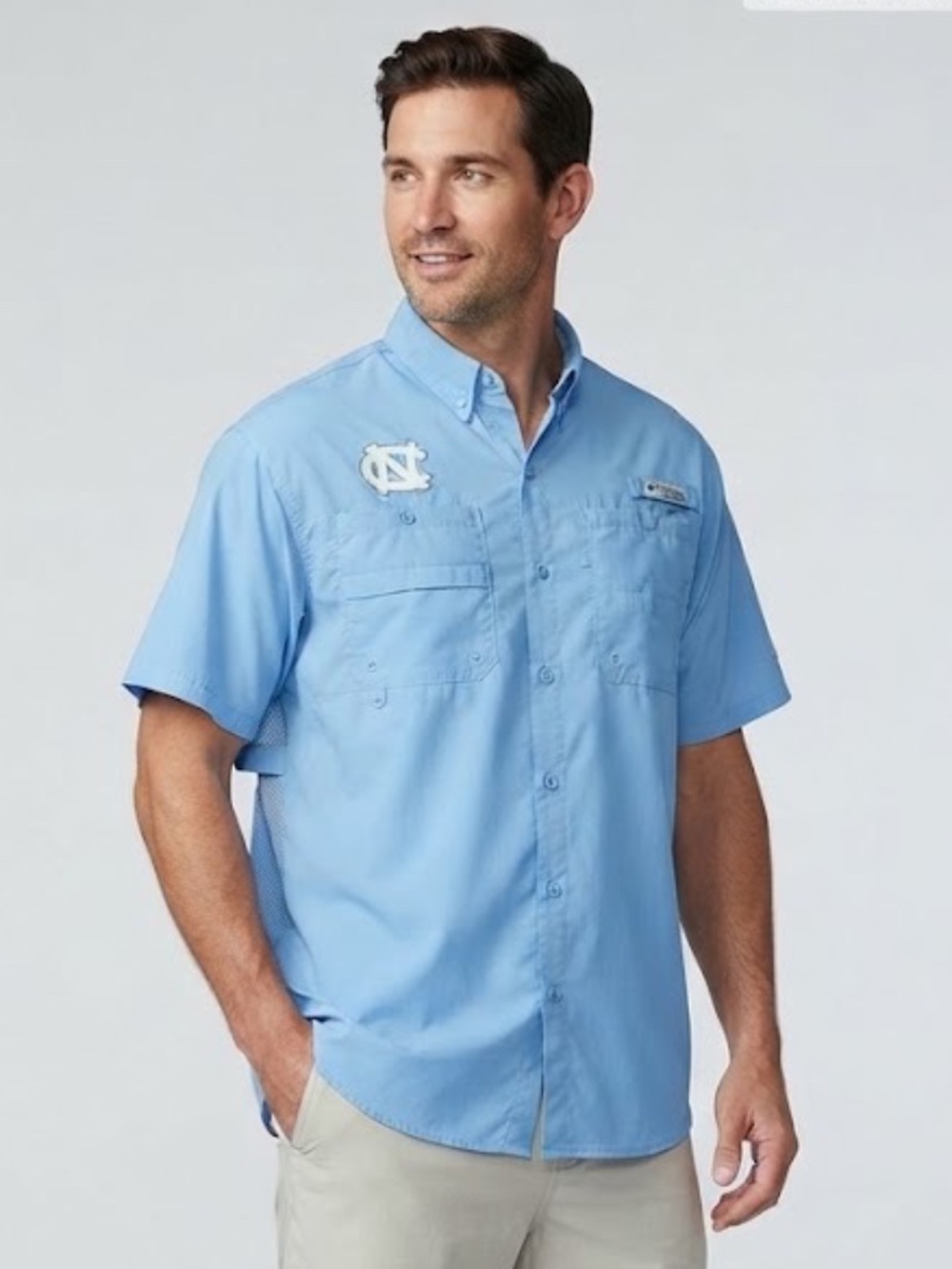 Columbia PFG Collegiate Tamiami Shirt Baby Blue NC Logo Men's XL North Carolina
